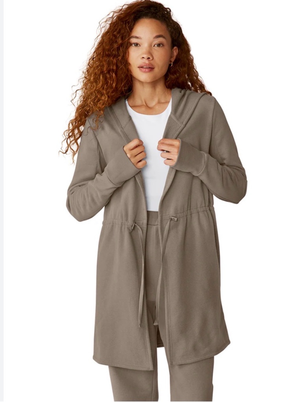 Beyond Yoga On The Go Jacket XL Taupe Longline Hooded‎ Athleisure